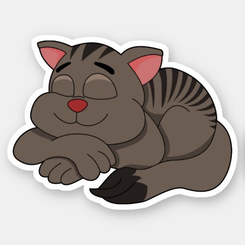 Sleeping brown cat cartoon _ vinyl sticker