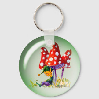 SLEEPING BUBBLE ELF & MUSHROOMS by SHARON SHARPE Keychain