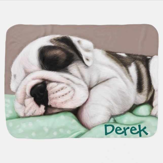 Sleeping Bulldog Puppy Baby Blanket (Horizontal)