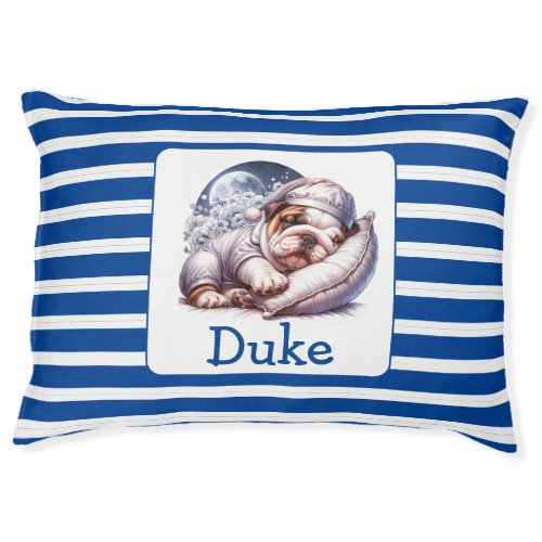 Sleeping Bulldog Puppy Customize Nautical Dog Bed