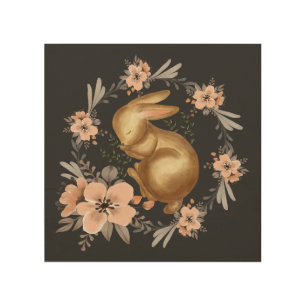 Sleeping Bunny and Flowers Wood Wall Art