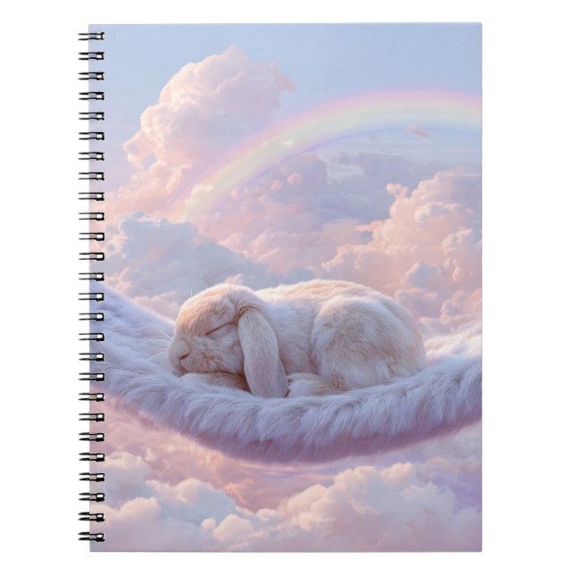 Sleeping Bunny Fluffy Cloud Rainbow Notebook (Front)