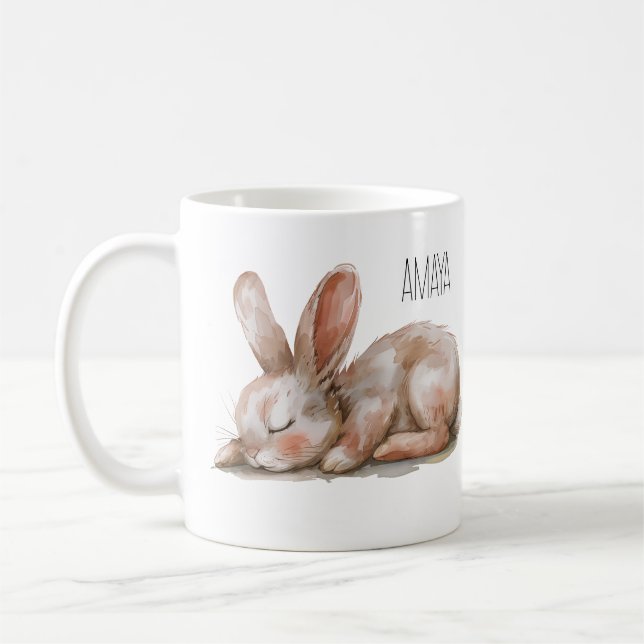 Sleeping Bunny Neutral Colors Coffee Mug (Left)