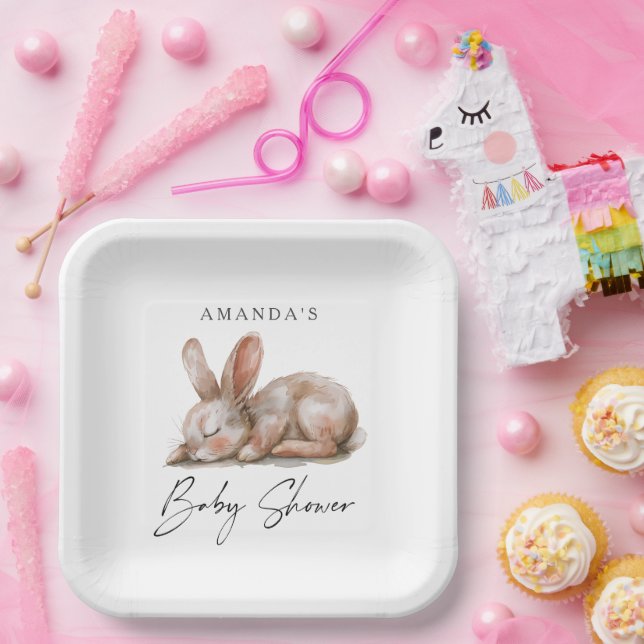 Sleeping Bunny Neutral Colors Thank You Paper Plates (Party)