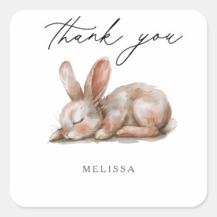 Sleeping Bunny Neutral Colors Thank You Square Sticker