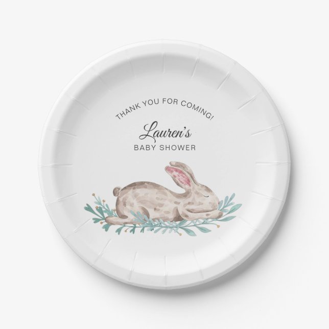 Sleeping Bunny Neutral Gender Baby Shower Paper Plates (Front)