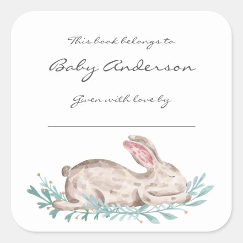 Sleeping bunny rabbit bookplate book sticker