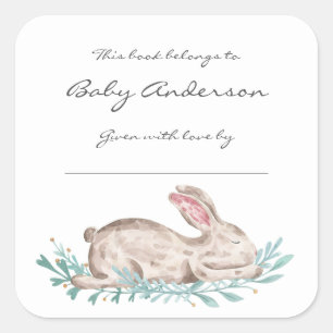 Sleeping bunny rabbit bookplate, book sticker