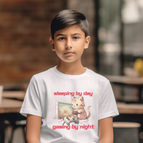 Sleeping by Day Gaming by Night Cat Video Game  T_Shirt
