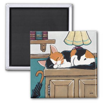 Sleeping Calico Cat On Cupboard Painting Magnet by LisaMarieArt at Zazzle