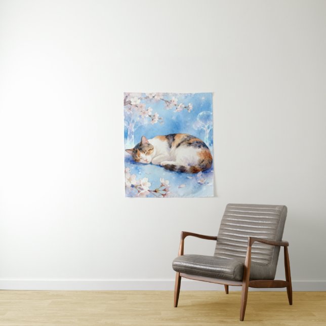 Sleeping Calico Dreaming of Hanami Tapestry (In Situ)