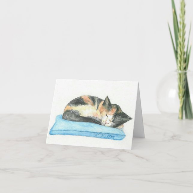 Sleeping Calico Kitten Notecard (Front)