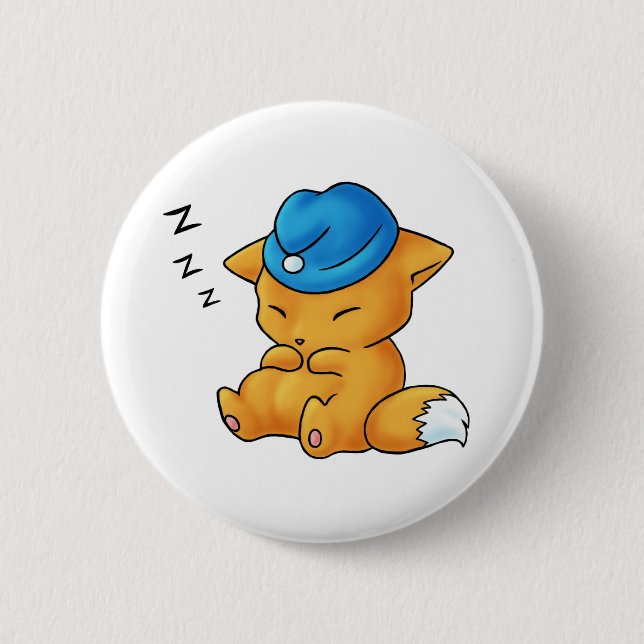 Sleeping Cap Fox Pinback Button (Front)