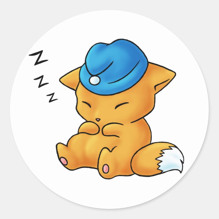 Sleeping Cap Fox Round Stickers