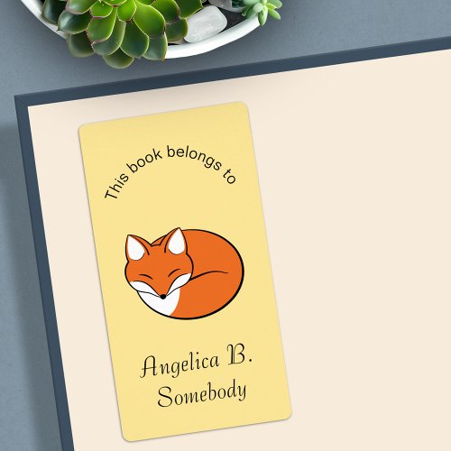 Sleeping Cartoon Fox Bookplate on Yellow