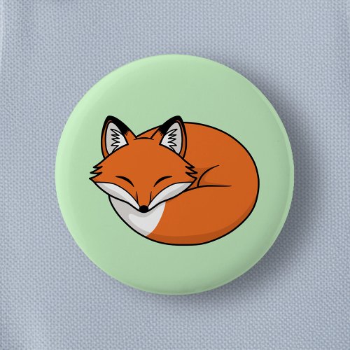 Sleeping Cartoon Fox on Green Button