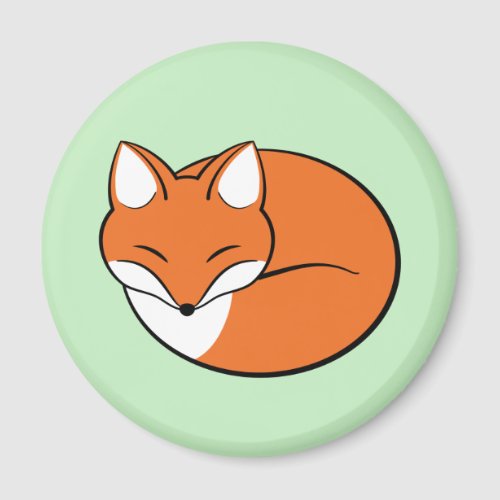 Sleeping Cartoon Fox on Green Magnet