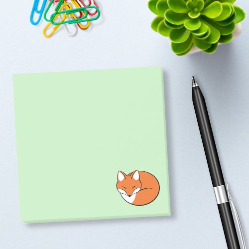 Sleeping Cartoon Fox on Green Post_it Notes