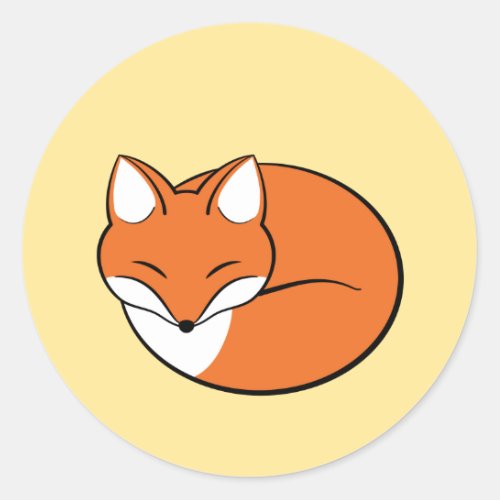 Sleeping Cartoon Fox on Yellow Classic Round Sticker