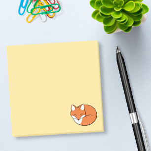 Sleeping Cartoon Fox on Yellow Post-it Notes