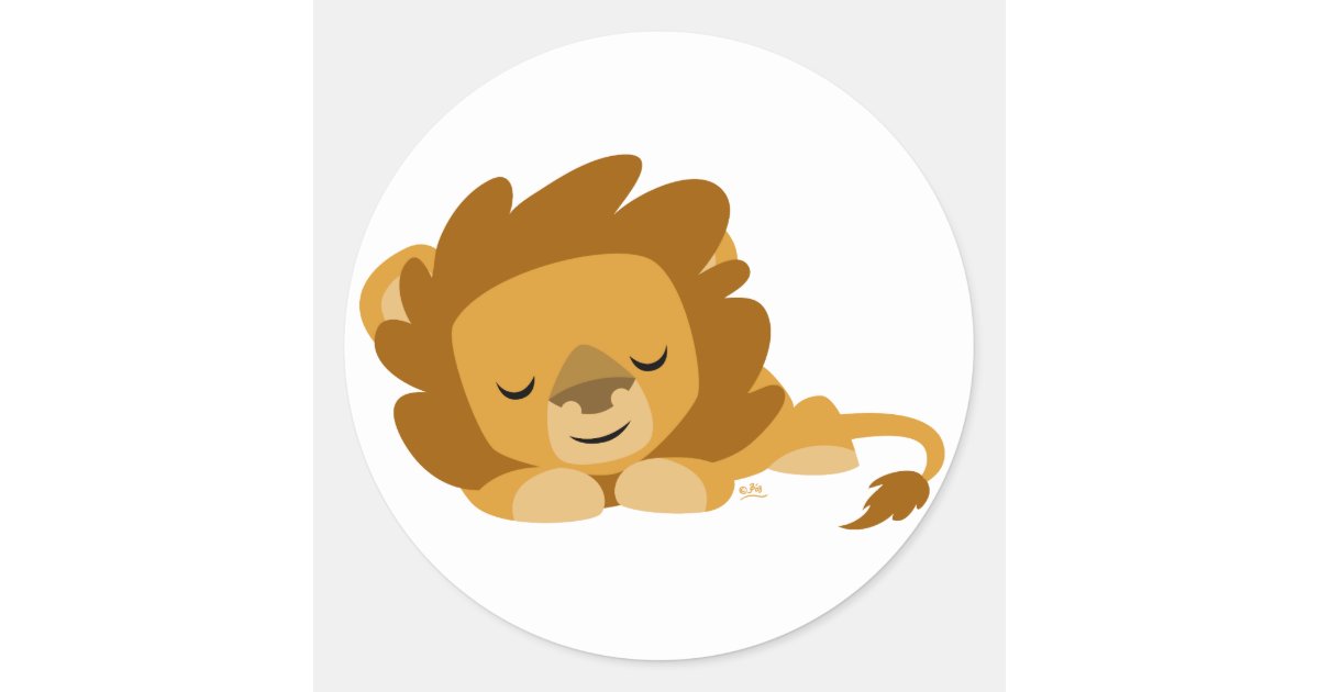 Sleeping Cartoon Lion round sticker | Zazzle