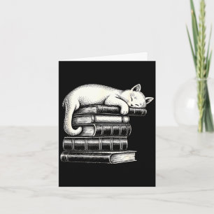 Sleeping cat and books cute adorable cozy readers card