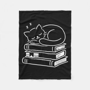 Sleeping cat and books cute adorable cozy weekend fleece blanket