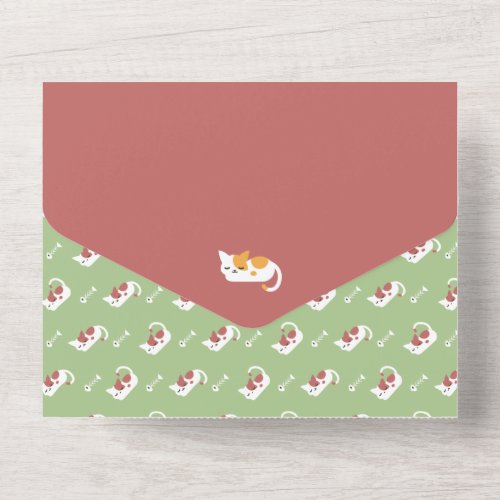 Sleeping Cat and Fish Bone Pattern I All In One Invitation