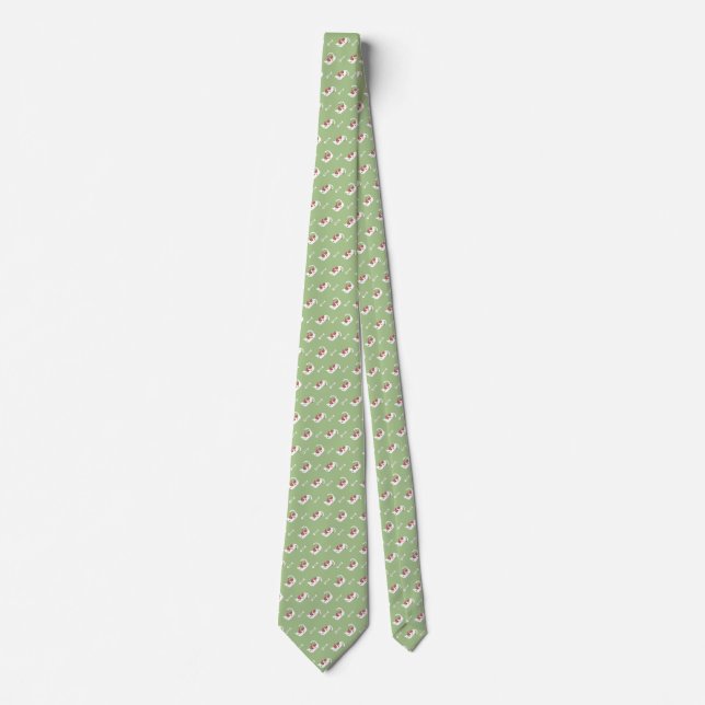 Sleeping Cat and Fish Bone Pattern I Neck Tie (Front)