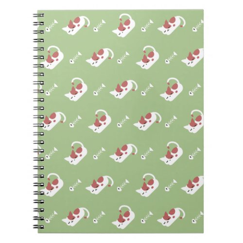 Sleeping Cat and Fish Bone Pattern I Notebook