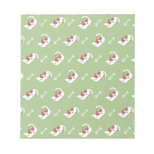 Sleeping Cat and Fish Bone Pattern I Notepad