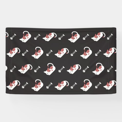 Sleeping Cat and Fish Bone Pattern II Banner