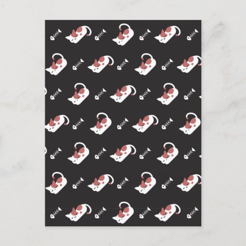 Sleeping Cat and Fish Bone Pattern II Postcard