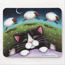 Sleeping Cat and Mice Dreaming of Sheep Mousepad