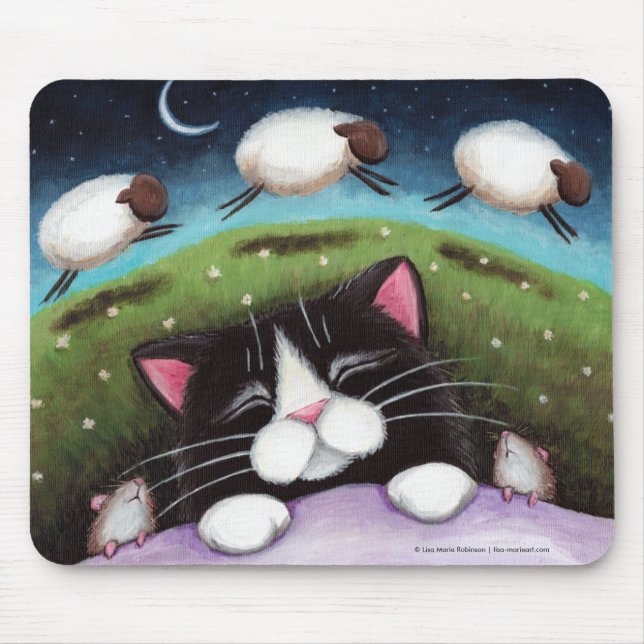 Sleeping Cat and Mice Dreaming of Sheep Mousepad (Front)