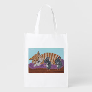 Sleeping Cat and Mice Reusable Grocery Bag
