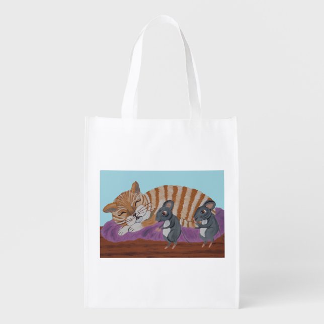 Sleeping Cat and Mice Reusable Grocery Bag (Front)