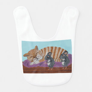 Sleeping Cat and Sneaky Mice Baby Bib
