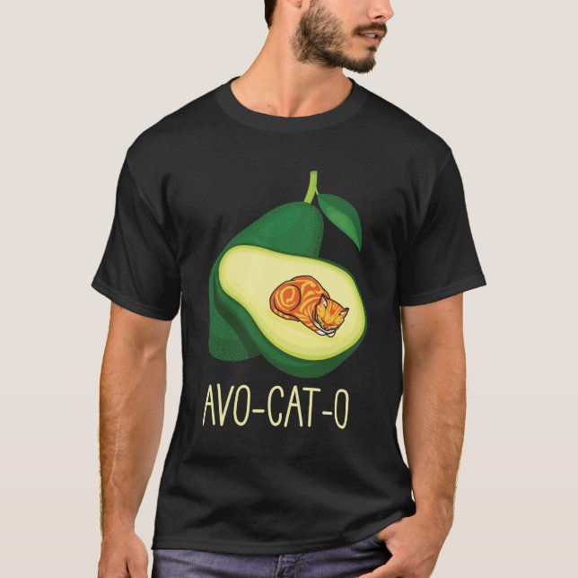 Sleeping Cat Avocado Cute Vegetable Animal Pun T-Shirt (Front)