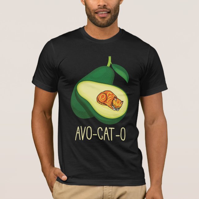 Sleeping Cat Avocado Cute Vegetable Animal Pun T-Shirt (Front)