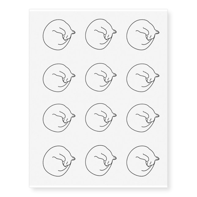 Sleeping Cat Black  Temporary Tattoos (Front)
