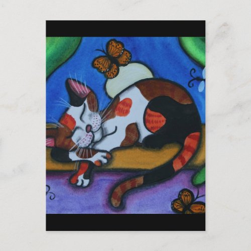 Sleeping Cat Butterflies and Dragonflies Postcard