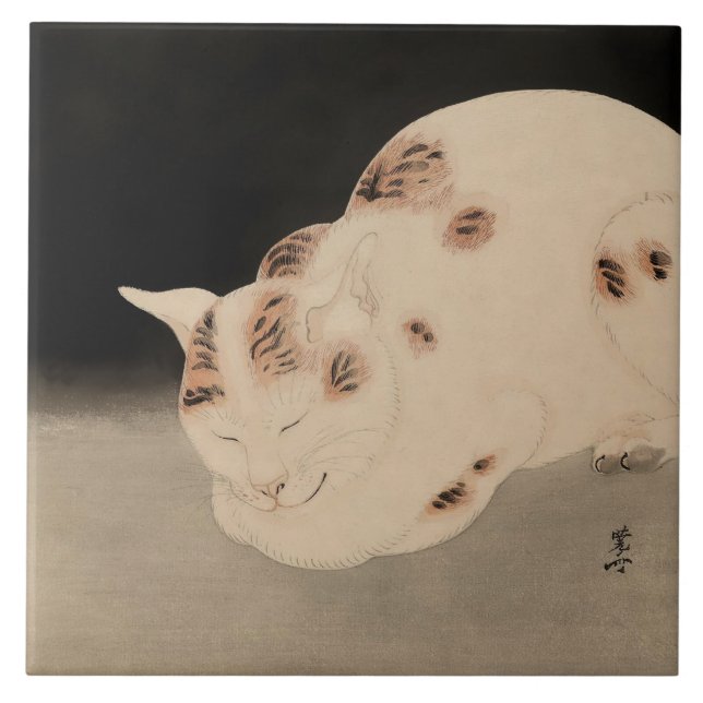 Sleeping Cat by Kawanabe Kyosai Ceramic Tile (Front)