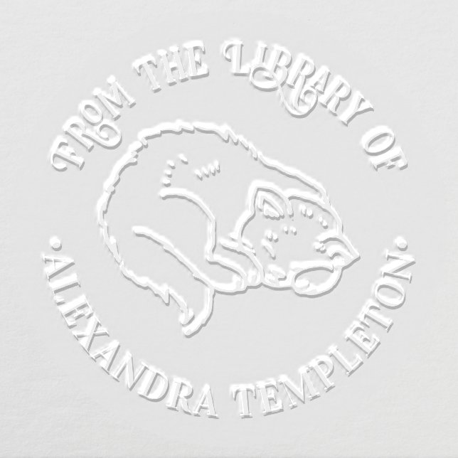 Sleeping Cat Curled Up Library Book Name Embosser (Design)