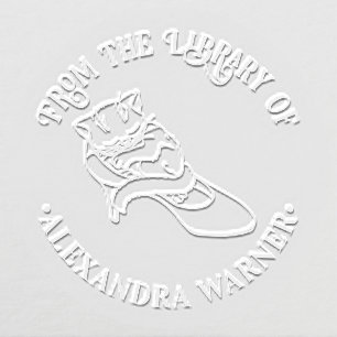 Sleeping Cat in Woman’s Shoe Rnd Library Book Name Embosser