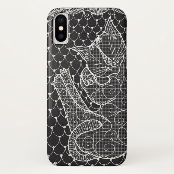 Sleeping Cat Lace Doily (b&w) On Case-mate Iphone Xs Case by TheWhiteCatCo at Zazzle