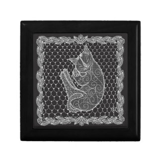 Sleeping Cat Lace Doily Keepsake Box (B&W)