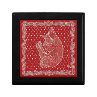 Sleeping Cat Lace Doily Keepsake Box (crimson)