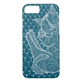 Sleeping Cat Lace Doily (ocean Blue) On Iphone 8/7 Case by TheWhiteCatCo at Zazzle