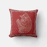 Sleeping Cat Lace Doily Throw Pillow (crimson) at Zazzle